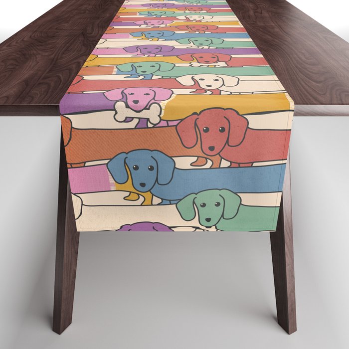 Retro Rainbow Funny Dachshunds Table Runner Gallery Image 1