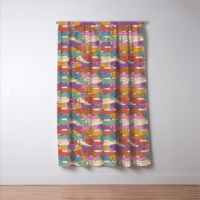 Retro Rainbow Funny Dachshunds Window Curtain Gallery Image 3