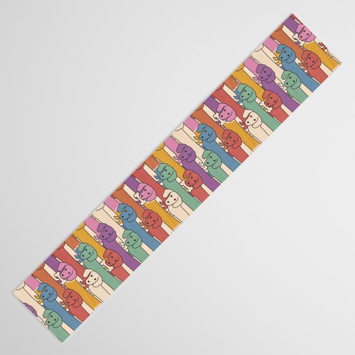 Retro Rainbow Funny Dachshunds Table Runner Gallery Image 3