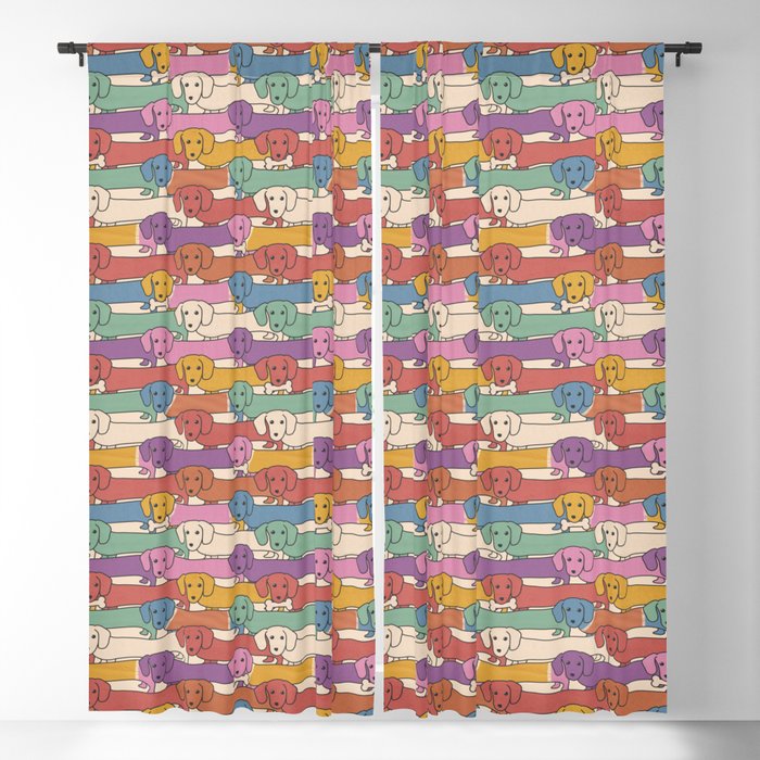 Retro Rainbow Funny Dachshunds Window Curtain Gallery Image 1
