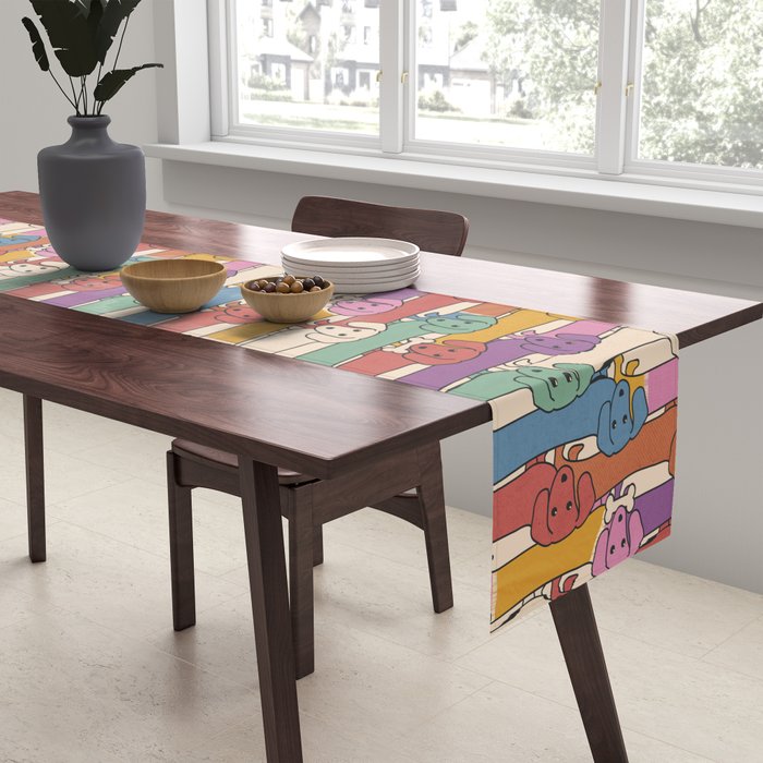 Retro Rainbow Funny Dachshunds Table Runner Gallery Image 2