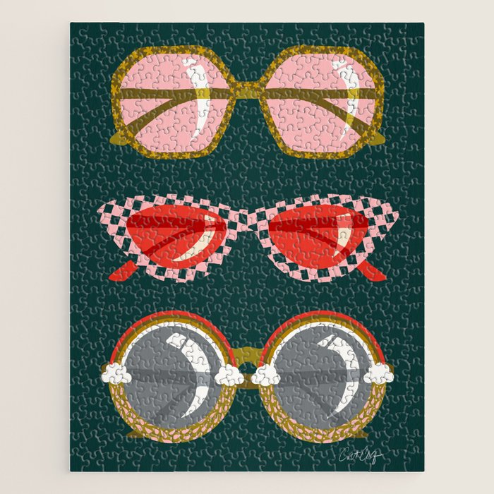 Retro Sunglasses - Pink & Red on Teal Jigsaw Puzzle Gallery Image 1
