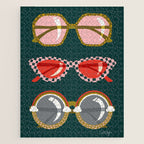 Retro Sunglasses - Pink & Red on Teal Jigsaw Puzzle Gallery Image 1