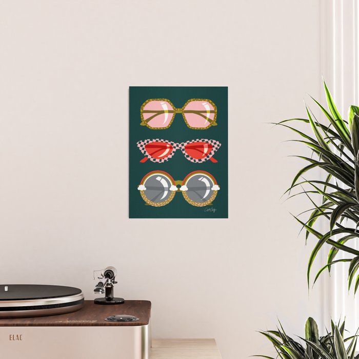 Retro Sunglasses - Pink & Red on Teal Poster Gallery Image 2