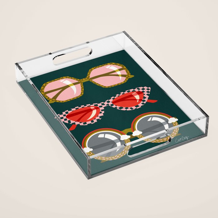 Retro Sunglasses - Pink & Red on Teal Acrylic Tray Gallery Image 1