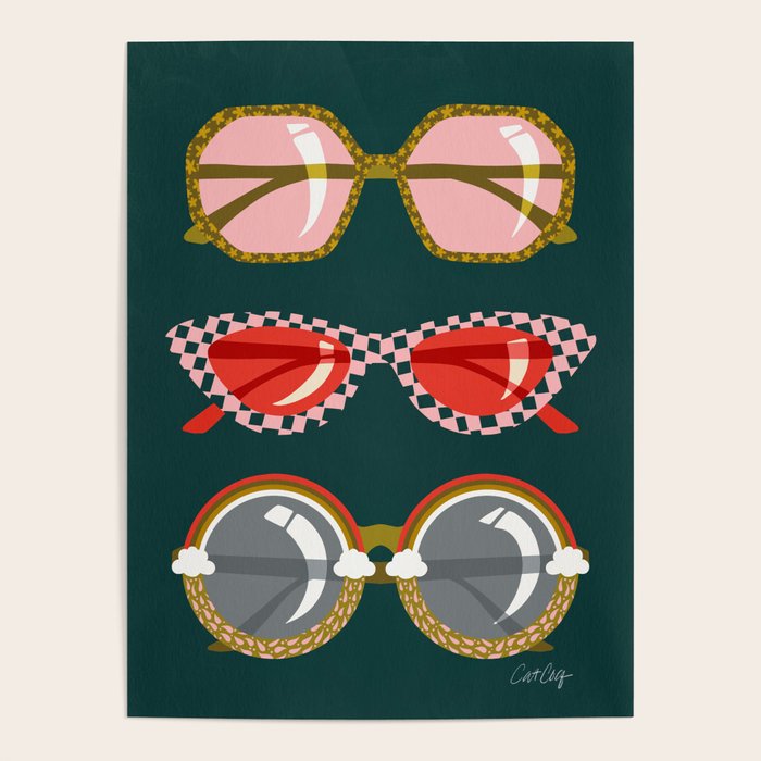 Retro Sunglasses - Pink & Red on Teal Poster Gallery Image 4