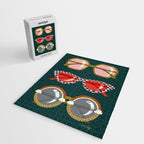 Retro Sunglasses - Pink & Red on Teal Jigsaw Puzzle Gallery Image 2
