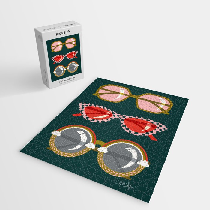 Retro Sunglasses - Pink & Red on Teal Jigsaw Puzzle Gallery Image 2
