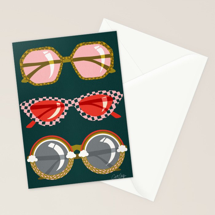 Retro Sunglasses - Pink & Red on Teal Stationery Card Gallery Image 2