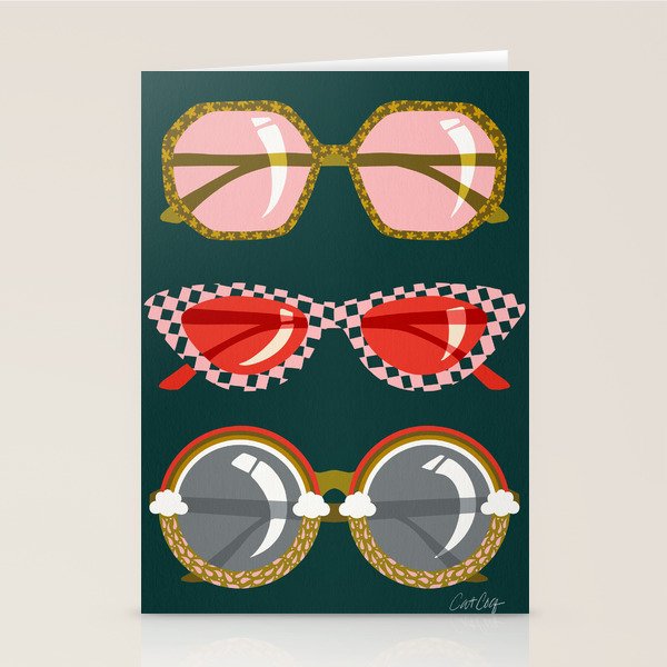 Retro Sunglasses - Pink & Red on Teal Stationery Card Gallery Image 1
