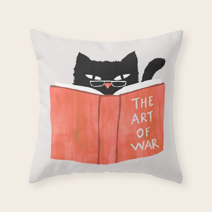 Cat reading book Throw Pillow Gallery Image 6