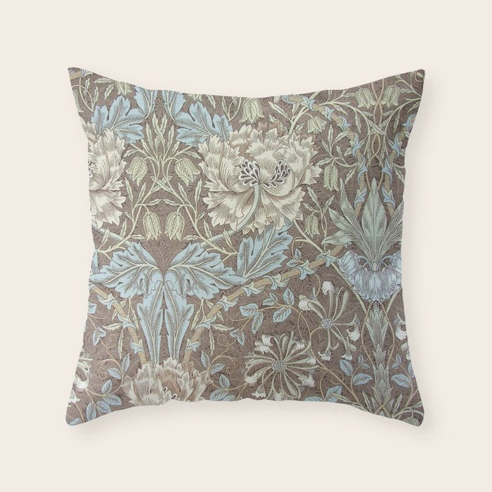 William Morris Honeysuckle & Tulip Bullrush and Slate Throw Pillow Gallery Image 1