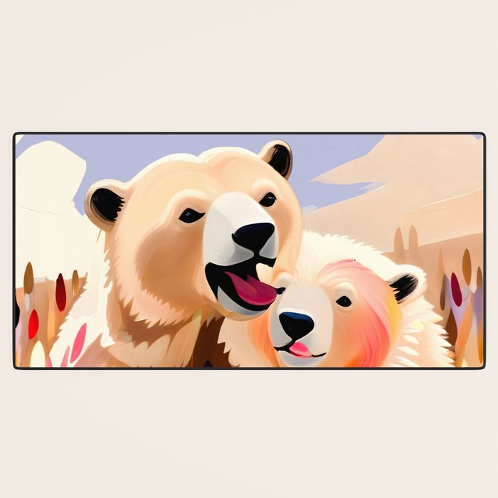 Polar Bears, Wildlife Animals Forest Wild, Jungle Bohemian Eclectic Boho, Winter North Pole Painting Desk Mat Gallery Image 3