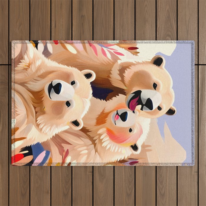 Polar Bears, Wildlife Animals Forest Wild, Jungle Bohemian Eclectic Boho, Winter North Pole Painting Outdoor Rug Gallery Image 1