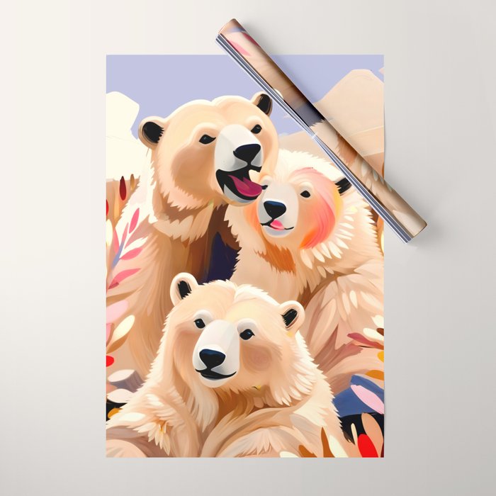 Polar Bears, Wildlife Animals Forest Wild, Jungle Bohemian Eclectic Boho, Winter North Pole Painting Wrapping Paper Gallery Image 1