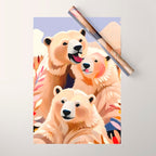 Polar Bears, Wildlife Animals Forest Wild, Jungle Bohemian Eclectic Boho, Winter North Pole Painting Wrapping Paper Gallery Image 1