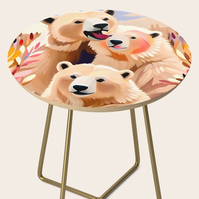 Polar Bears, Wildlife Animals Forest Wild, Jungle Bohemian Eclectic Boho, Winter North Pole Painting Side Table Gallery Image 2