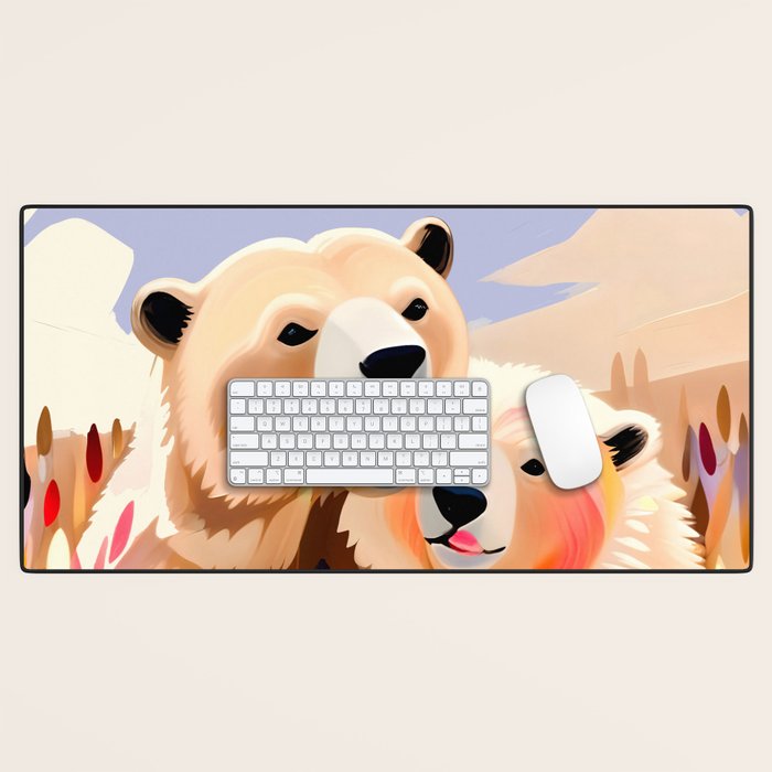 Polar Bears, Wildlife Animals Forest Wild, Jungle Bohemian Eclectic Boho, Winter North Pole Painting Desk Mat Gallery Image 1