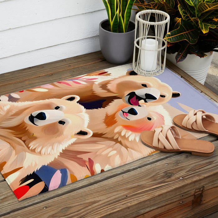 Polar Bears, Wildlife Animals Forest Wild, Jungle Bohemian Eclectic Boho, Winter North Pole Painting Outdoor Rug Gallery Image 2