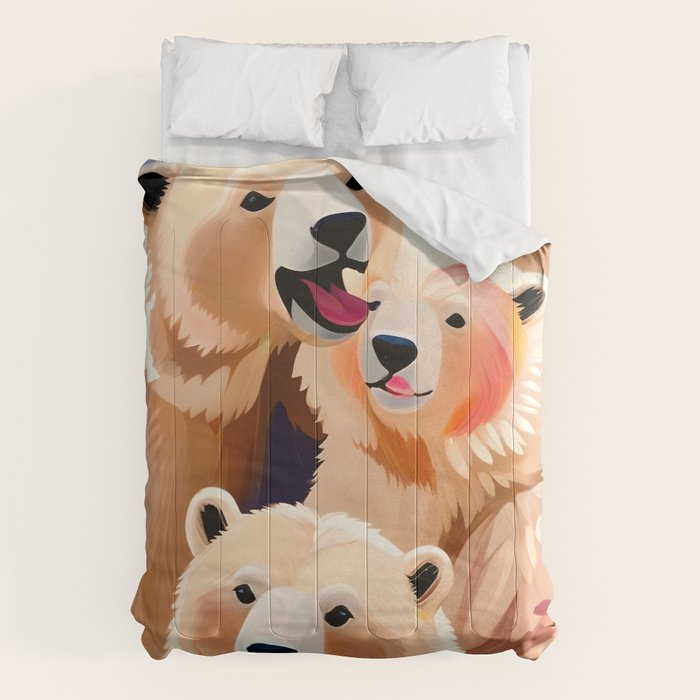 Polar Bears, Wildlife Animals Forest Wild, Jungle Bohemian Eclectic Boho, Winter North Pole Painting Comforter Gallery Image 1