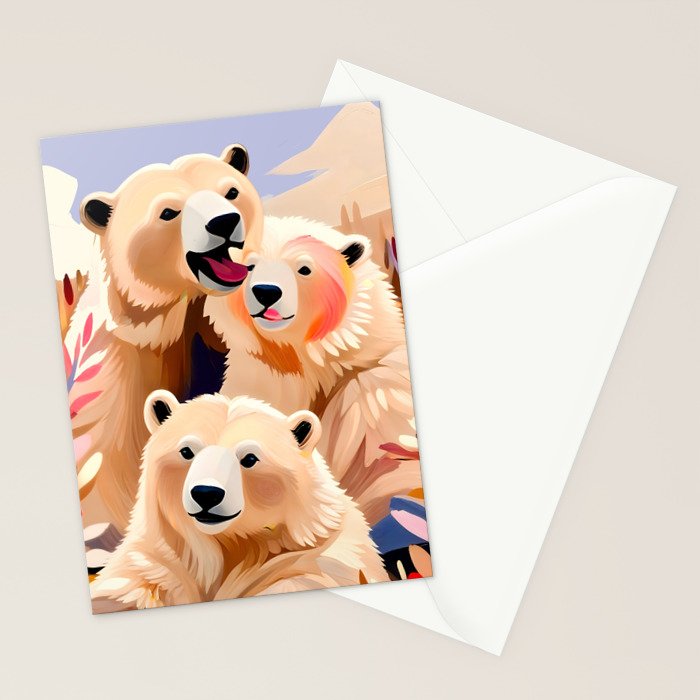 Polar Bears, Wildlife Animals Forest Wild, Jungle Bohemian Eclectic Boho, Winter North Pole Painting Stationery Card Gallery Image 2