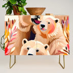 Polar Bears, Wildlife Animals Forest Wild, Jungle Bohemian Eclectic Boho, Winter North Pole Painting Credenza Gallery Image 1