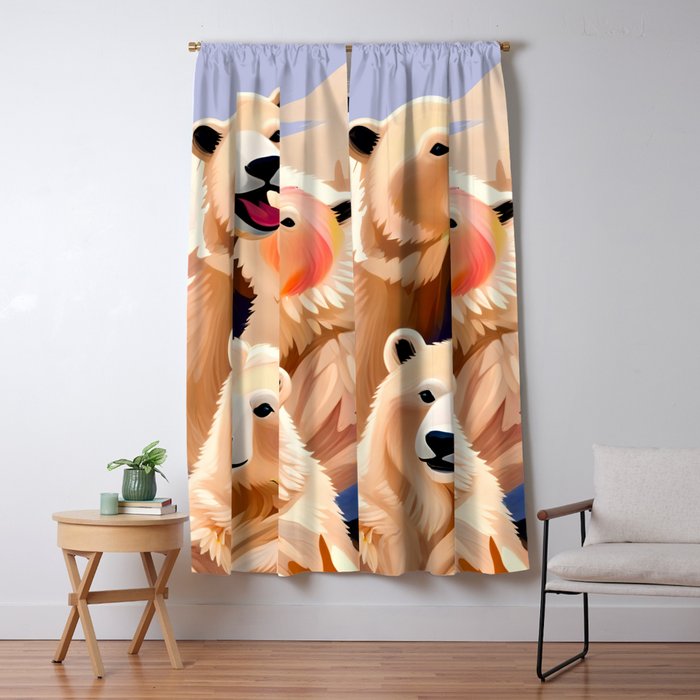Polar Bears, Wildlife Animals Forest Wild, Jungle Bohemian Eclectic Boho, Winter North Pole Painting Window Curtain Gallery Image 5