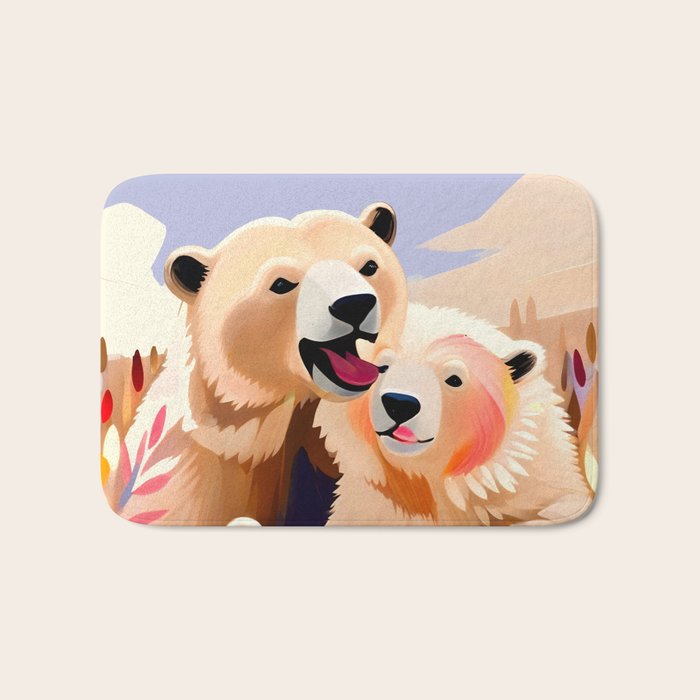 Polar Bears, Wildlife Animals Forest Wild, Jungle Bohemian Eclectic Boho, Winter North Pole Painting Bath Mat Gallery Image 1