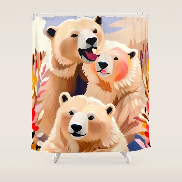 Polar Bears, Wildlife Animals Forest Wild, Jungle Bohemian Eclectic Boho, Winter North Pole Painting Shower Curtain Gallery Image 1
