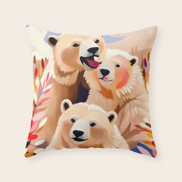 Polar Bears, Wildlife Animals Forest Wild, Jungle Bohemian Eclectic Boho, Winter North Pole Painting Throw Pillow Gallery Image 6