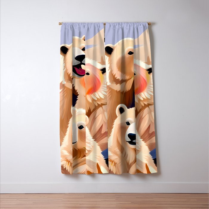Polar Bears, Wildlife Animals Forest Wild, Jungle Bohemian Eclectic Boho, Winter North Pole Painting Window Curtain Gallery Image 3