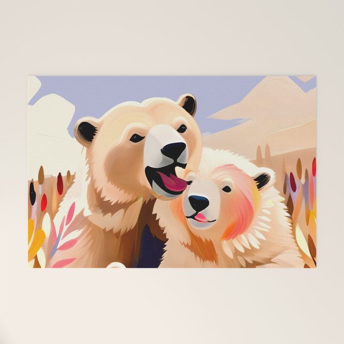 Polar Bears, Wildlife Animals Forest Wild, Jungle Bohemian Eclectic Boho, Winter North Pole Painting Welcome Mat Gallery Image 1