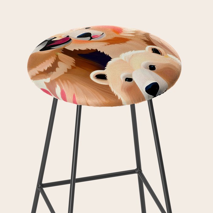 Polar Bears, Wildlife Animals Forest Wild, Jungle Bohemian Eclectic Boho, Winter North Pole Painting Stool Gallery Image 2