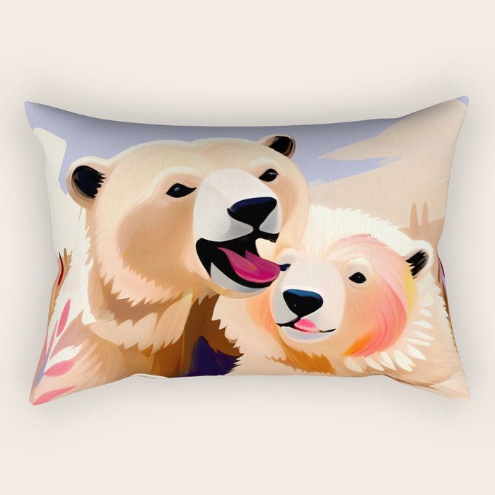 Polar Bears, Wildlife Animals Forest Wild, Jungle Bohemian Eclectic Boho, Winter North Pole Painting Rectangular Pillow Gallery Image 2