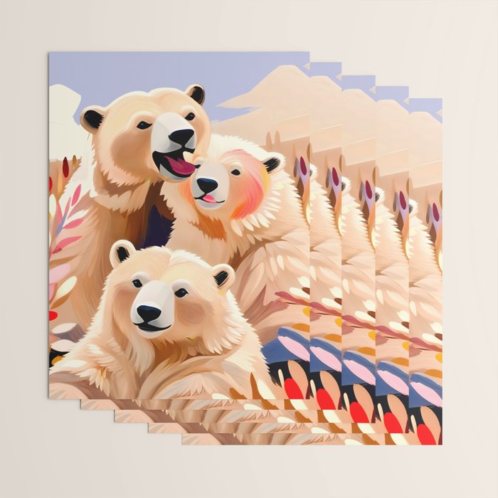 Polar Bears, Wildlife Animals Forest Wild, Jungle Bohemian Eclectic Boho, Winter North Pole Painting Wrapping Paper Gallery Image 3