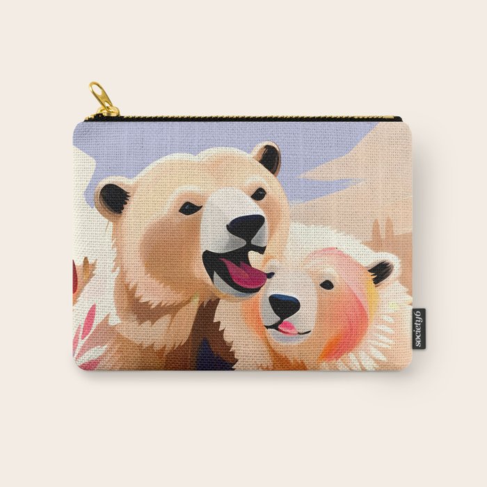 Polar Bears, Wildlife Animals Forest Wild, Jungle Bohemian Eclectic Boho, Winter North Pole Painting Carry All Pouch Gallery Image 1