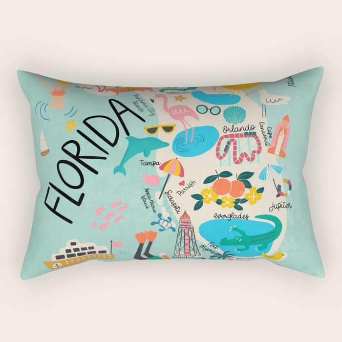Florida State Beach Map Rectangular Pillow Gallery Image 1