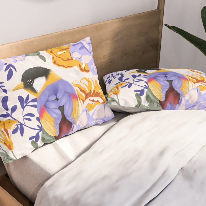 Colorful birds in garden flowers YL Pillow Sham Gallery Image 2