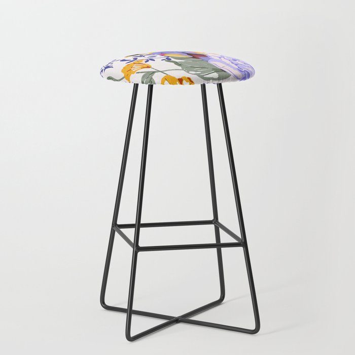 Colorful birds in garden flowers YL Stool Gallery Image 1