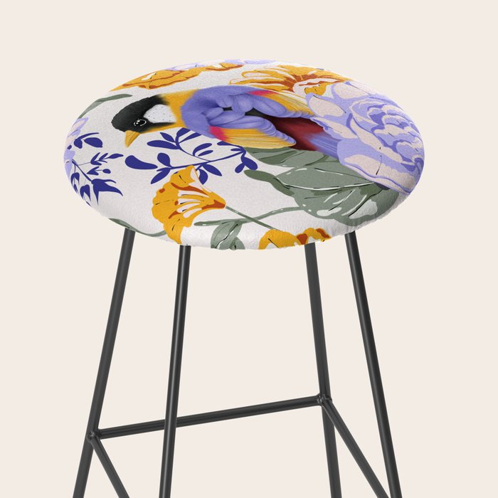 Colorful birds in garden flowers YL Stool Gallery Image 2