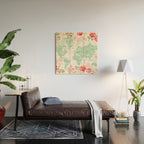 Mint green and hot pink watercolor world map with cities Wood Wall Art Gallery Image 2