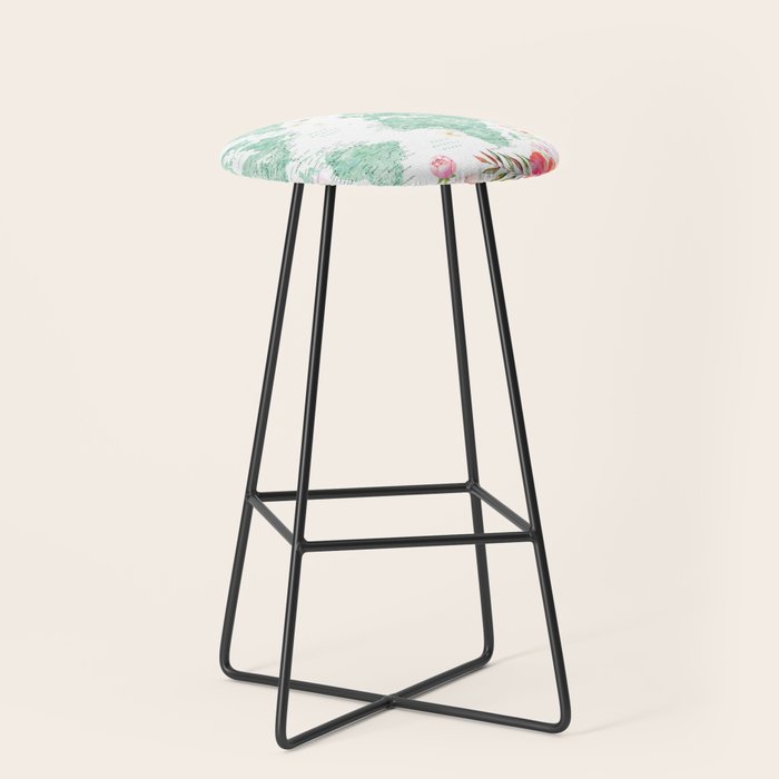 Mint green and hot pink watercolor world map with cities Stool Gallery Image 1