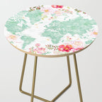 Mint green and hot pink watercolor world map with cities Side Table Gallery Image 2