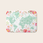 Mint green and hot pink watercolor world map with cities Bath Mat Gallery Image 1