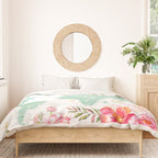 Mint green and hot pink watercolor world map with cities Duvet Cover Gallery Image 3
