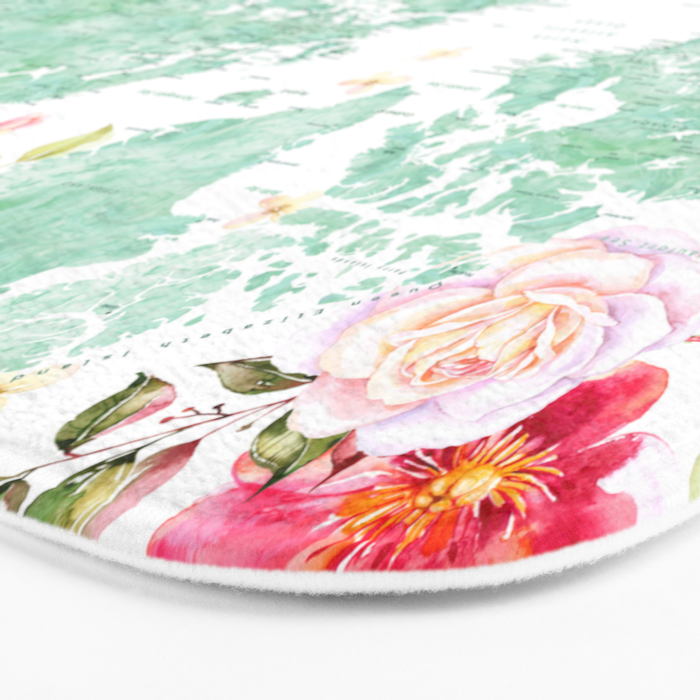 Mint green and hot pink watercolor world map with cities Bath Mat Gallery Image 3