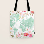 Mint green and hot pink watercolor world map with cities Tote Bag Gallery Image 1