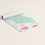 Mint green and hot pink watercolor world map with cities Yoga Mat Gallery Image 2