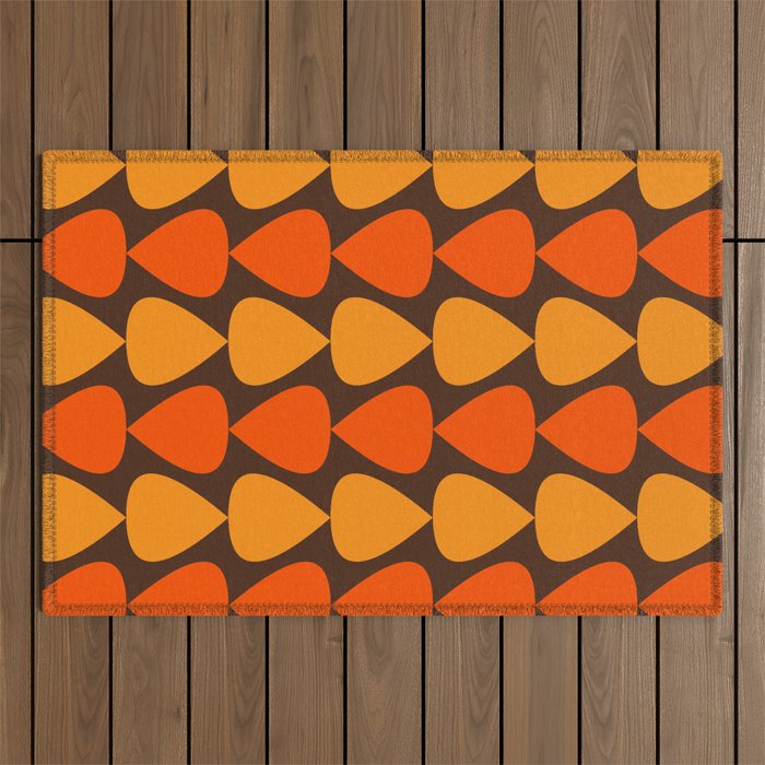 Retro Mid Century Modern Plectrum Stripes Pattern in 70s Brown and Orange Outdoor Rug Gallery Image 1