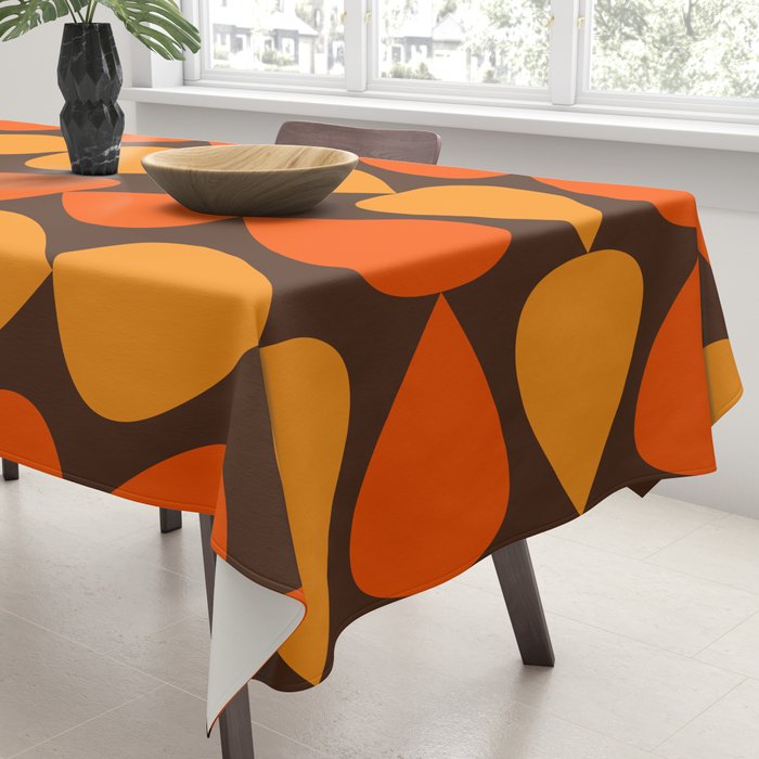 Retro Mid Century Modern Plectrum Stripes Pattern in 70s Brown and Orange Tablecloth Gallery Image 3